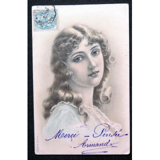 Carte postale Portrait de jeune femme 1904 timbrée