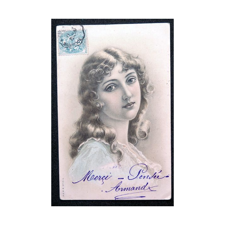 Carte postale Portrait de jeune femme 1904 timbrée