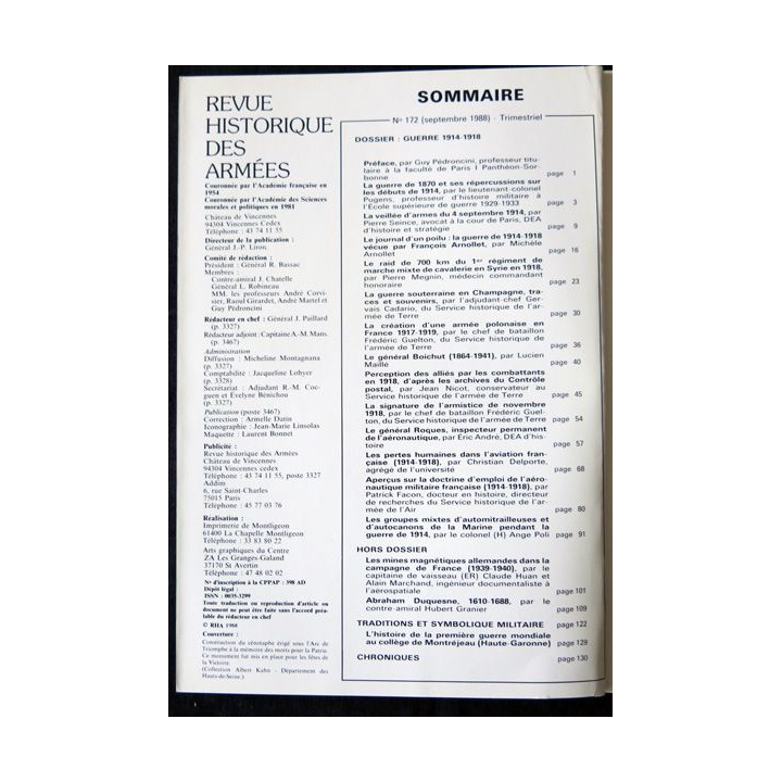 Revue historique des armées - N° 172 - septembre 1989