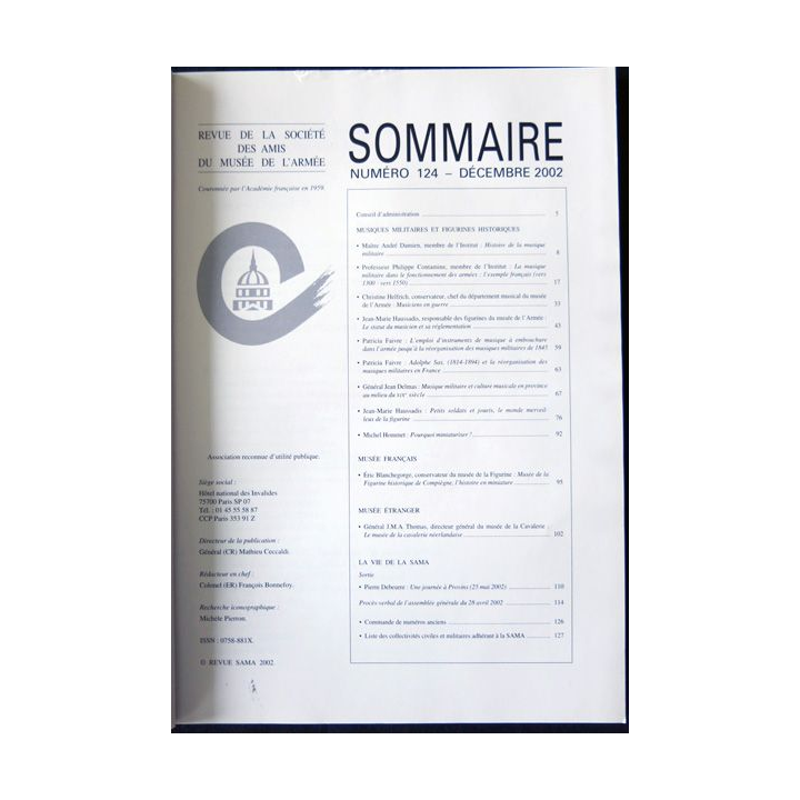Revue de la société des amis du Musée de l'Armée N° 124 - décembre 2002