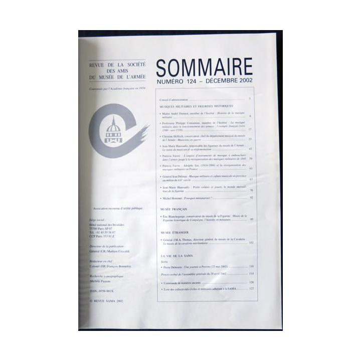 Revue de la société des amis du Musée de l'Armée N° 124 - décembre 2002