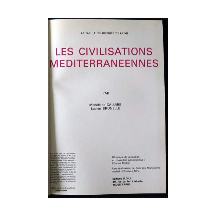 Les civilisations méditerranéennes de Madeleine Caluire et Lucien Brunelle aux Editions O.D.I.L