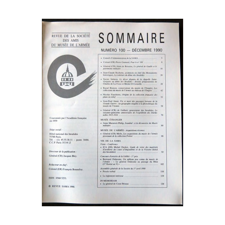Revue de la société des amis du Musée de l'Armée N° 100 - décembre 1990