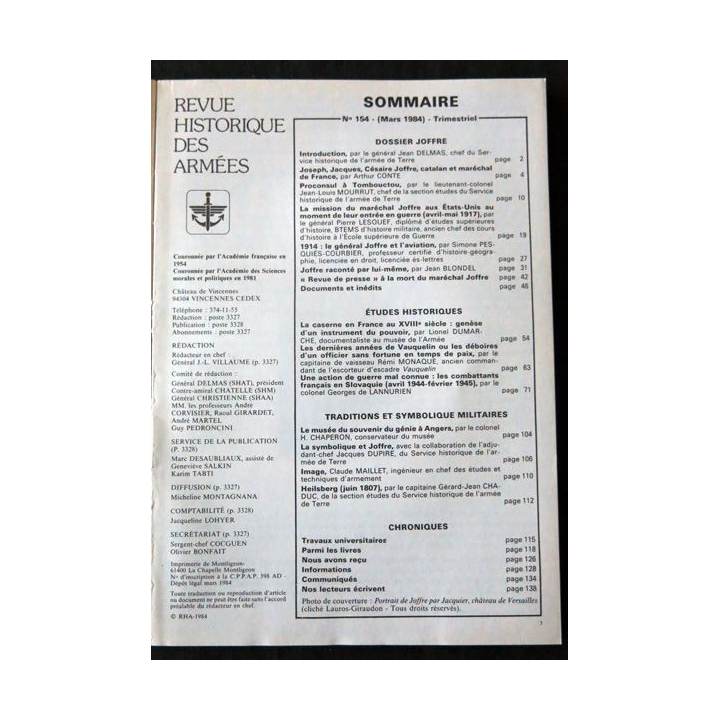 Revue historique des armées - N° 154 - mars 1984