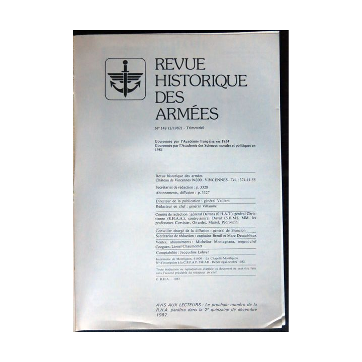 Revue historique des armées - N° 148 -  septembre 1982