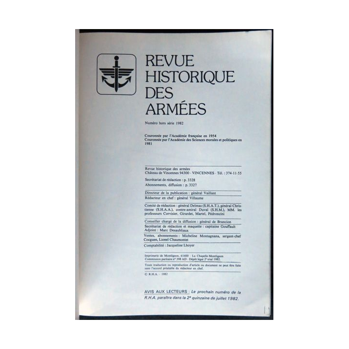 Revue historique des armées - N° hors série 1982