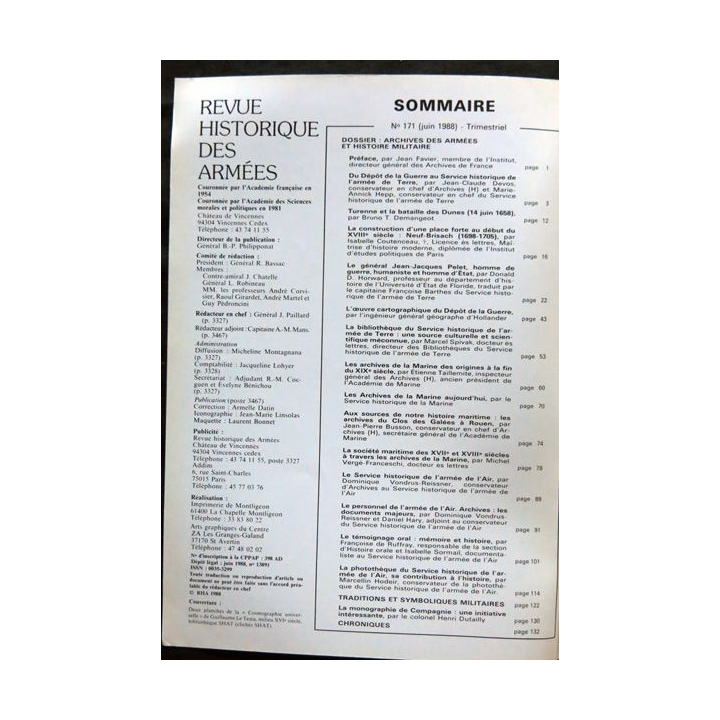 Revue historique des armées - N° 171 - juin 1988