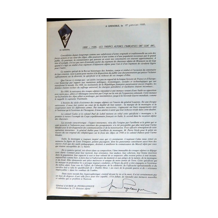 Revue historique des armées - N° 170 - mars 1988 - Troupes de montagne