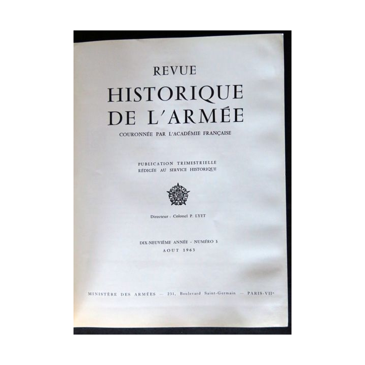 Revue historique de l'armée - 19° année N°3 - août 1963 - insigne  Drago sur la couverture