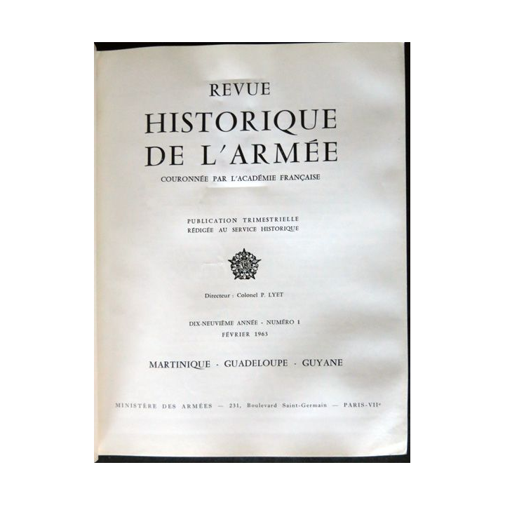 Revue historique de l'armée - 19° année N°1 - février 1963 - insigne  Drago sur la couverture