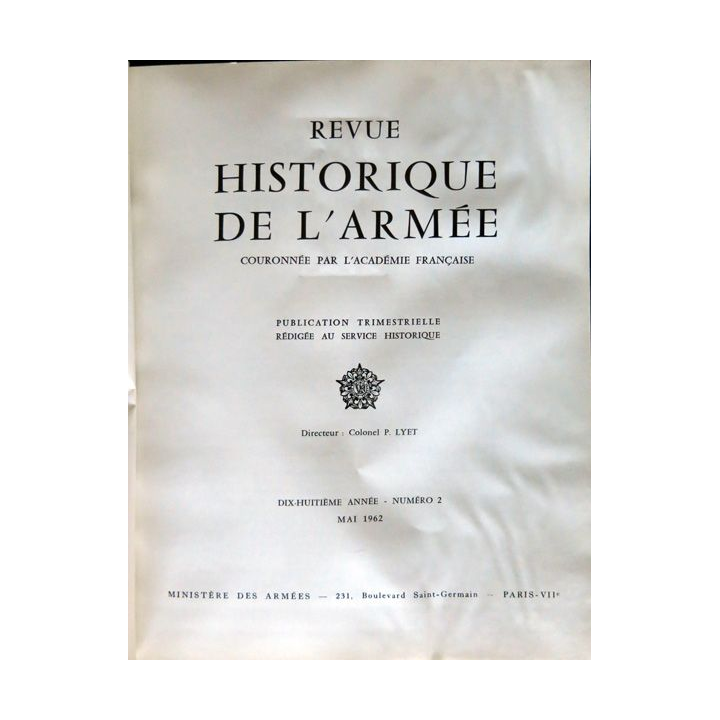 Revue historique de l'armée - 18° année N°2 - mai 1963 - insigne  Drago métal sur la couverture