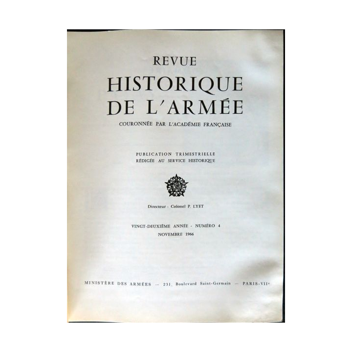 Revue historique de l'armée - 22° année N°4 - novembre 1966 - insigne  Drago sur la couverture