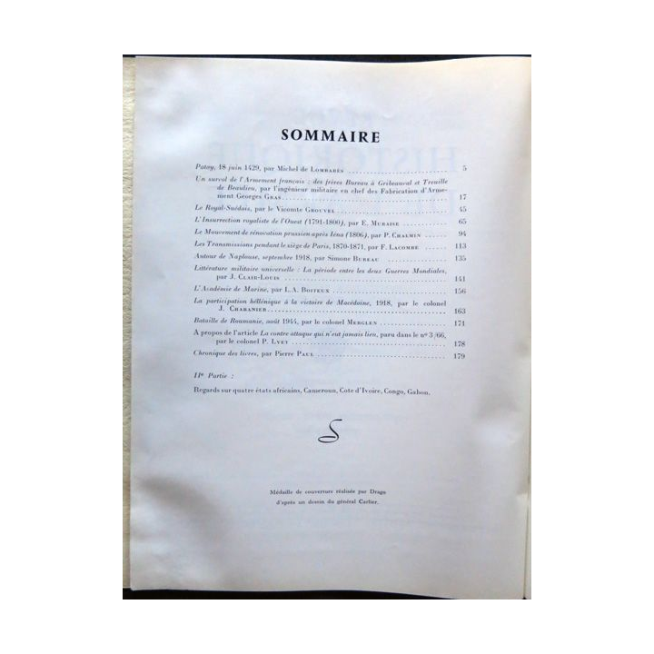 Revue historique de l'armée - 22° année N°4 - novembre 1966 - insigne  Drago sur la couverture
