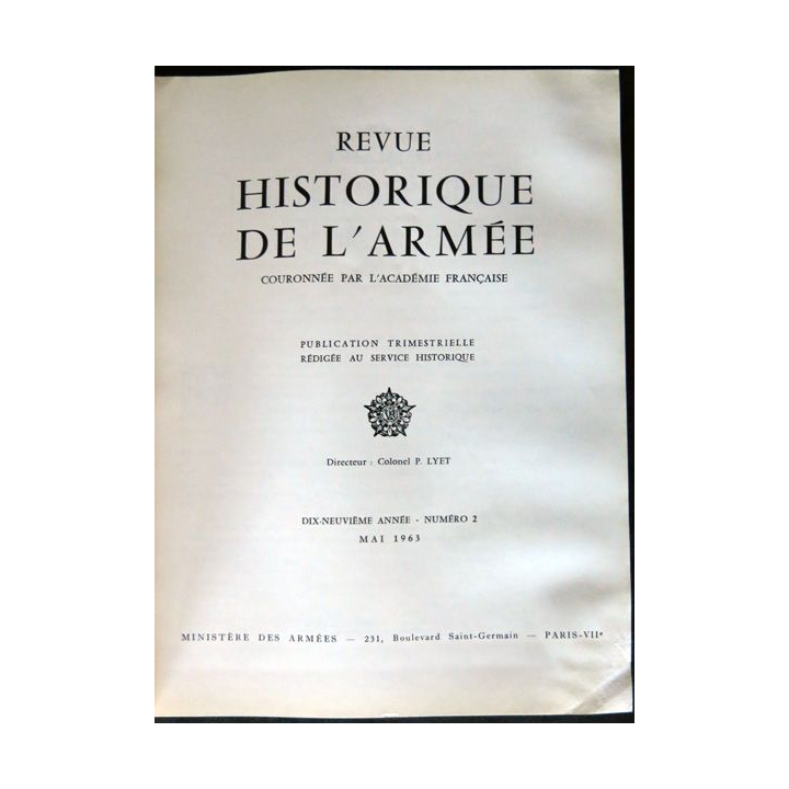 Revue historique de l'armée - 19° année N°2 - mai 1963 - insigne  Drago sur la couverture
