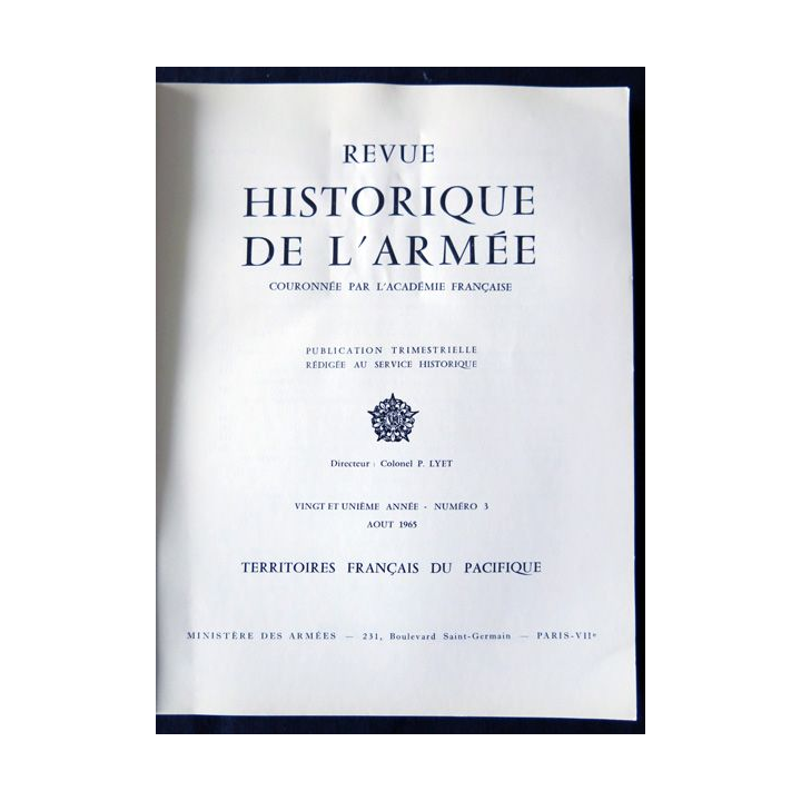 Revue historique de l'armée - 21° année N°3 - août 1965 - insigne  Drago métal sur la couverture