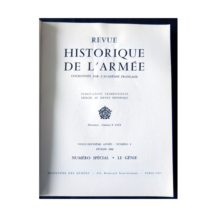 Revue historique de l'armée - 22° année N°1 - février 1966 Spécial Génie, insigne  Drago métal sur la couverture