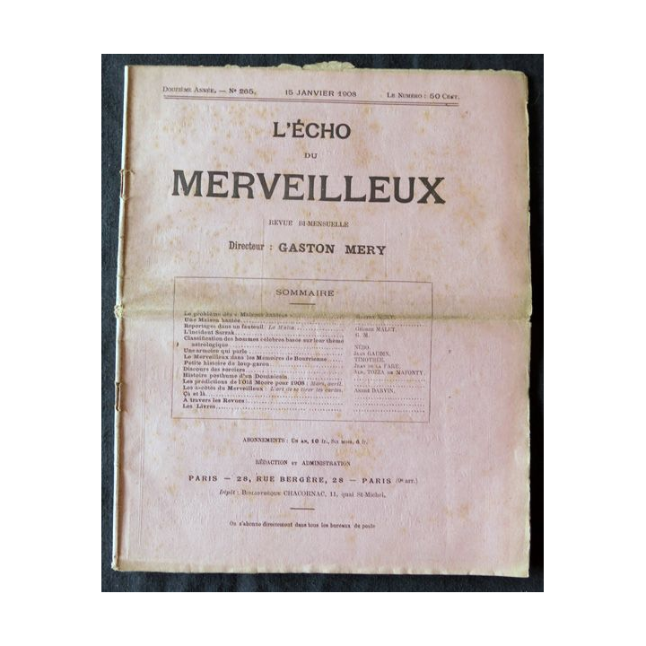 L'écho du merveilleux 12° année N° 265 du 15 Janvier 1908