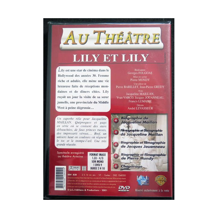 DVD : Au Théâtre Lily et Lily avec jacqueline Maillan