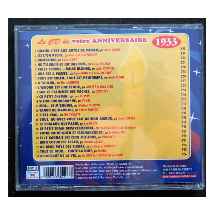 DISQUE CD : Le CD de votre anniversaire 1933