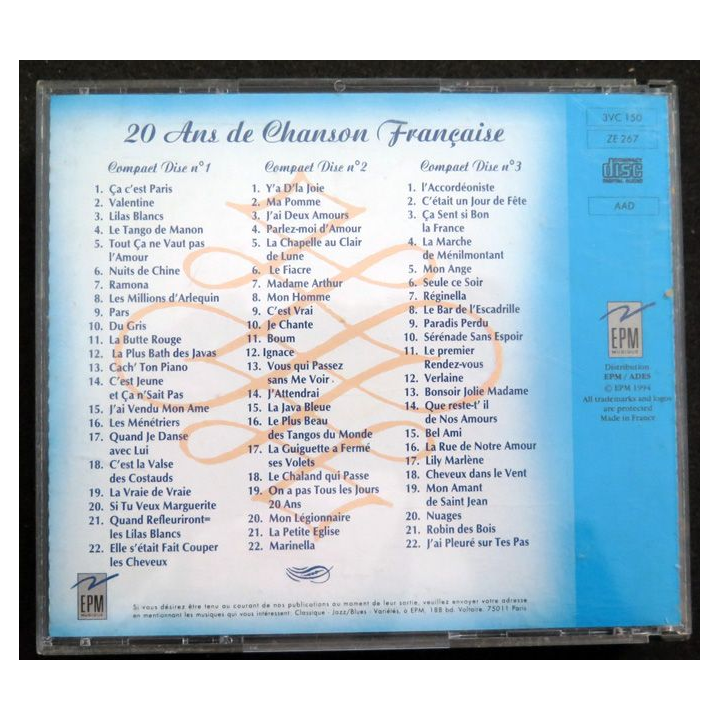 3 DISQUES CD : 20 Ans de Chanson française 66 Grands succès inoubliables 3 CD