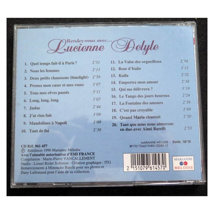 DISQUE CD : Rendez-vous avec Lucienne Delyle vol 3 Quel temps fait-il à Paris ...
