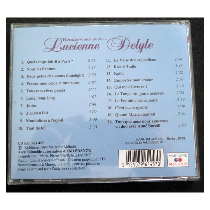 DISQUE CD : Rendez-vous avec Lucienne Delyle vol 3 Quel temps fait-il à Paris ...