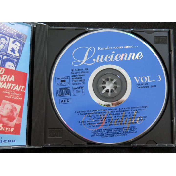 DISQUE CD : Rendez-vous avec Lucienne Delyle vol 3 Quel temps fait-il à Paris ...