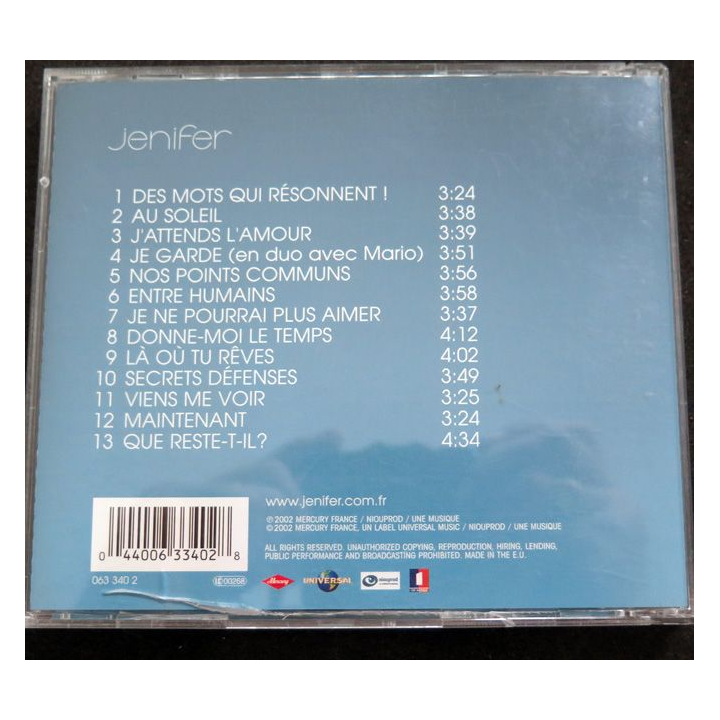 DISQUE CD : Jenifer des mots qui résonnent ....