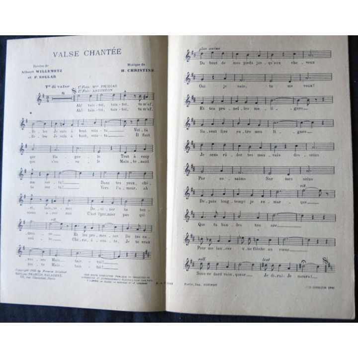 Valse chantée  Phi-Phi de A. Willemetz et F. Sollar aux Editions Francis Salabert