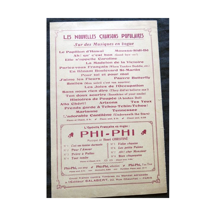Valse chantée  Phi-Phi de A. Willemetz et F. Sollar aux Editions Francis Salabert
