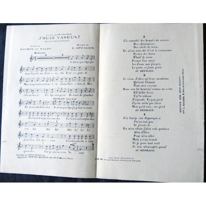 Je suis vaseux Musique de E. Spencer. Répertoire Bertal-Maubon