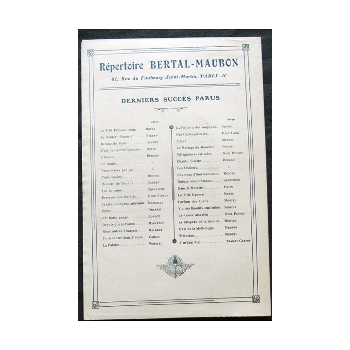 Je suis vaseux Musique de E. Spencer. Répertoire Bertal-Maubon