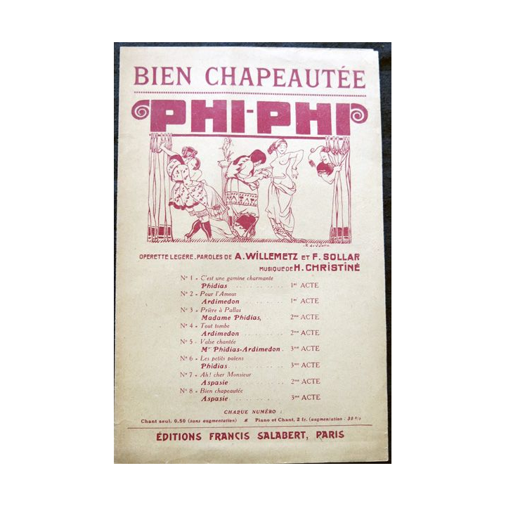 Bien chapeautée Phi-Phi de A. Willemetz et F. Sollar aux Editions Francis Salabert