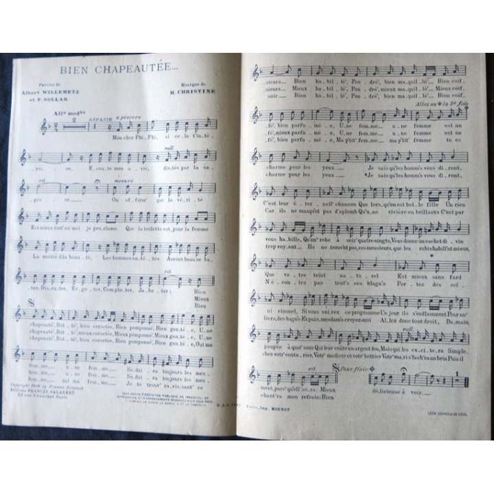 Bien chapeautée Phi-Phi de A. Willemetz et F. Sollar aux Editions Francis Salabert