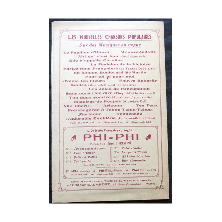 Bien chapeautée Phi-Phi de A. Willemetz et F. Sollar aux Editions Francis Salabert
