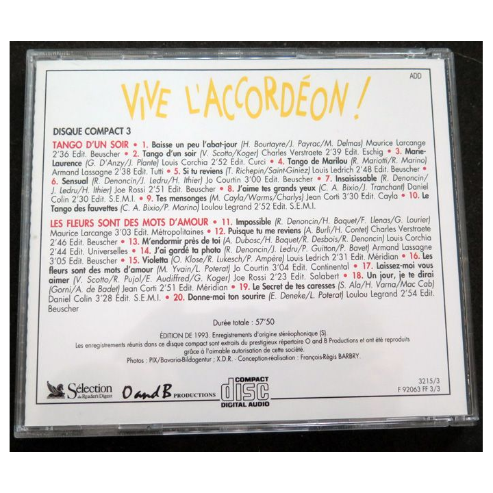 DISQUE CD : Vive l'Accordéon disque compact 3 Tango d'un soir