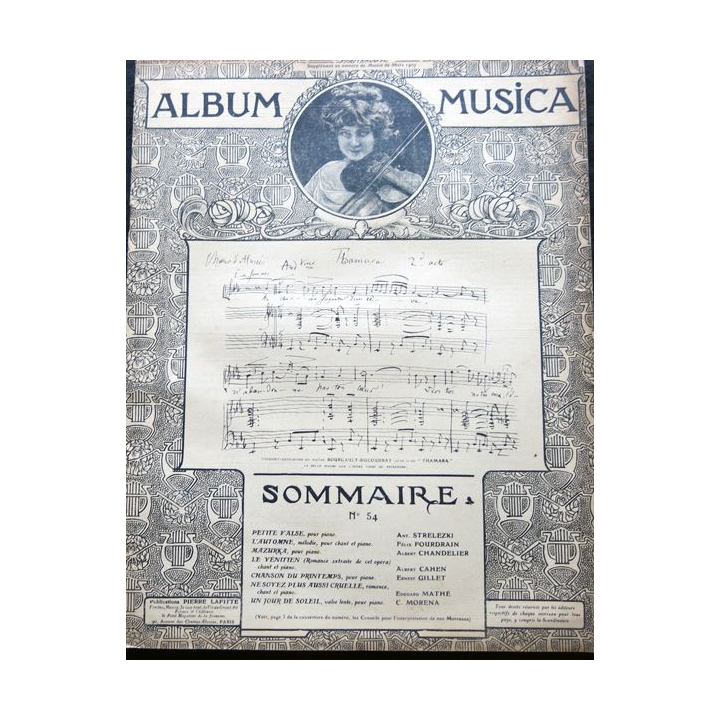 Album Musica sommaire N° 54 de mars 1907 aux Editions Pierre Lafitte & Cie Editeurs