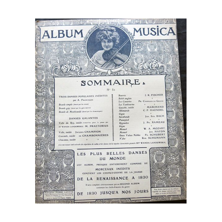 Album Musica sommaire N° 51 de décembre 1906 aux Editions Pierre Lafitte & Cie Editeurs