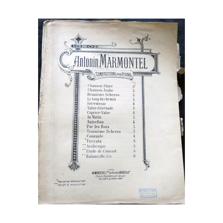 Chanson arabe pour piano par Antonin Marmontel Editions Au Menestrel Paris