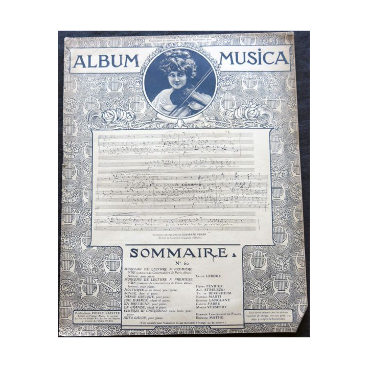 Album Musica sommaire N° 60 de septembre 1907 aux Editions Pierre Lafitte & Cie Editeurs