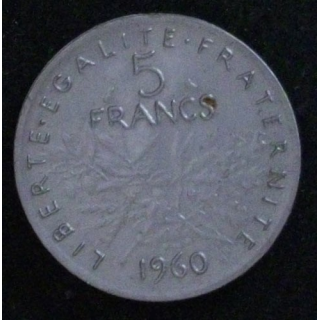 PIECE DE 5 FRANCS 1960 EN PLASTIQUE (JEUX MARCHANDS)