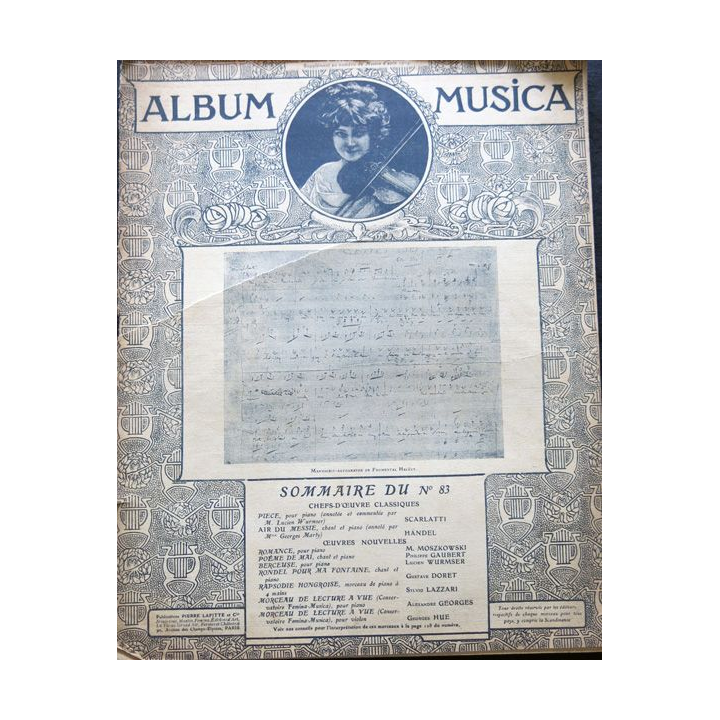 Album Musica sommaire N° 83 de aout 1909 aux Editions Pierre Lafitte & Cie Editeurs