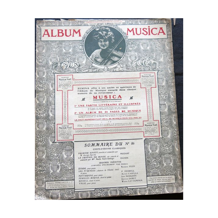 Album Musica sommaire N° 86 de décembre 1909 aux Editions Pierre Lafitte & Cie Editeurs