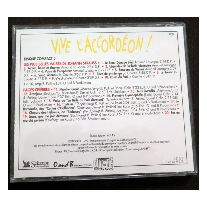 DISQUE CD : Vive l'Accordéon disque compact 5 Les plus belles valses de Johann Strauss