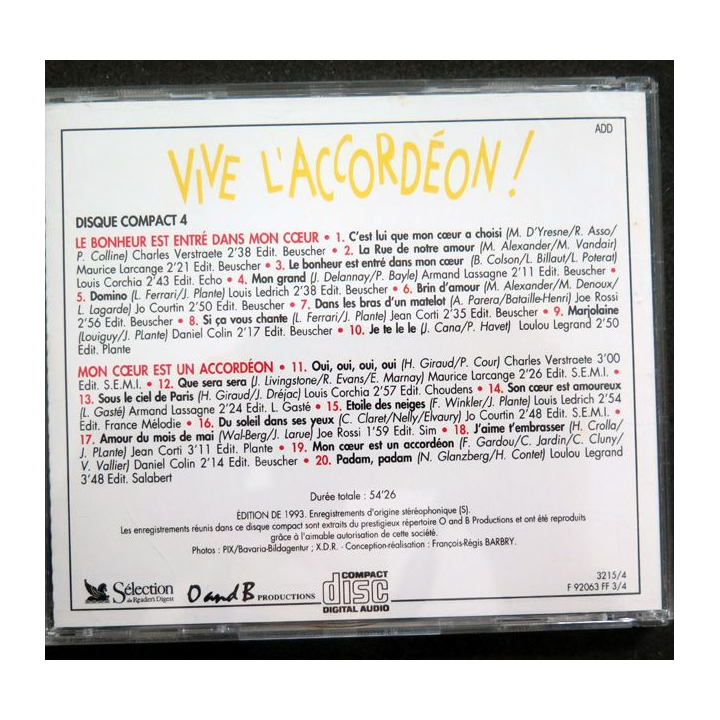 DISQUE CD : Vive l'Accordéon disque compact 4 Le Bonheur est entré dans mon coeur