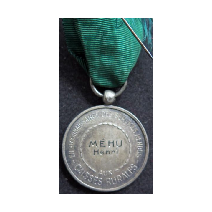 FRANCE : Médaille des Caisses rurales Pour services rendus attribuée à Henri Menut