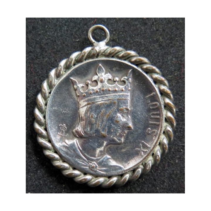 Médaille argentée de Louis IX Saint Louis avec Fleur de Lys au verso