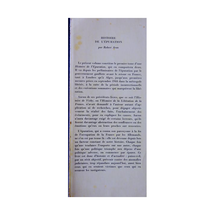 Histoire de l'épuration de Robert Aron aux Editions Fayard