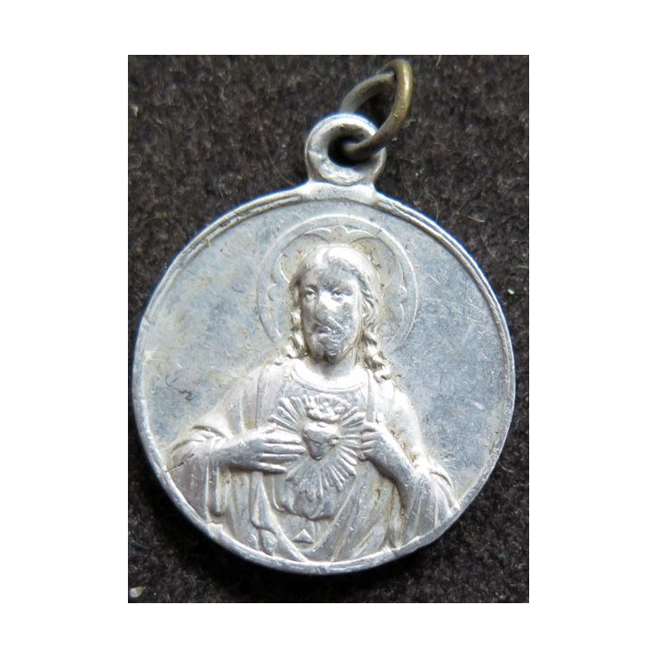 médaille en alu du Sacré Coeur et Notre Dame du Carmel 2,1 cm