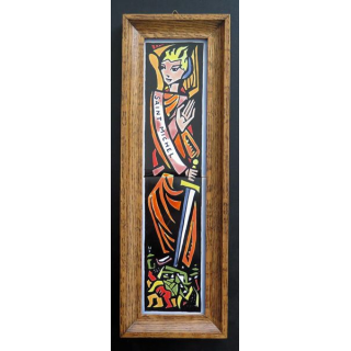 Plaque émaillée Saint Michel encadrée en bois 34 x 11 cm